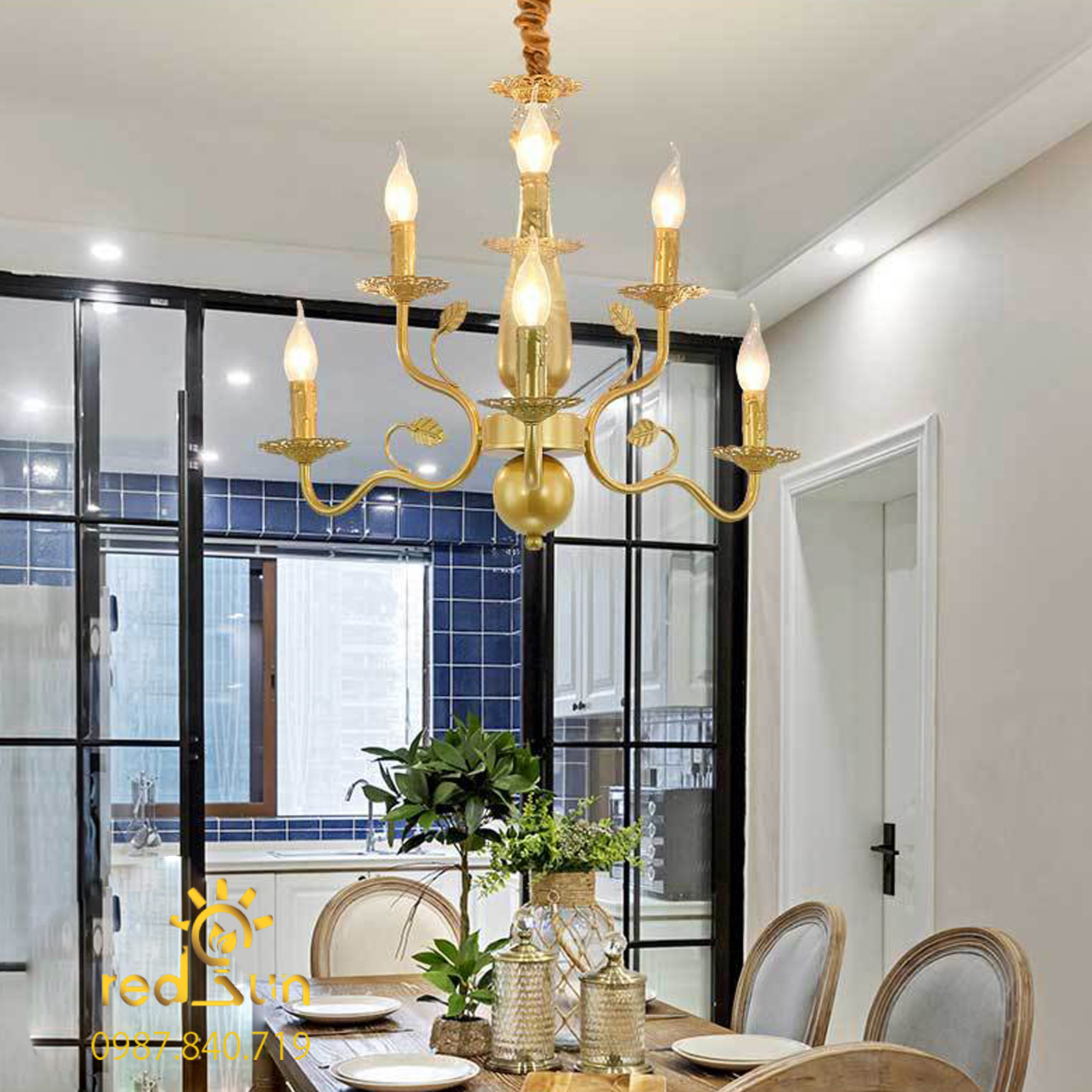 DC034-Đèn chùm Tân cổ điển bóng nến