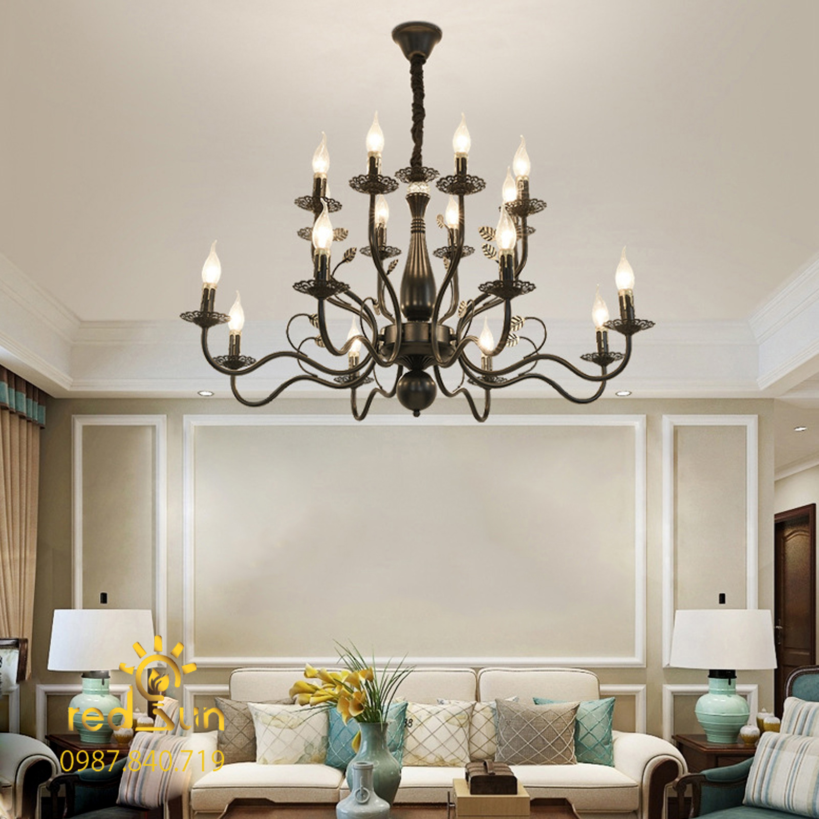 DC034-Đèn chùm Tân cổ điển bóng nến