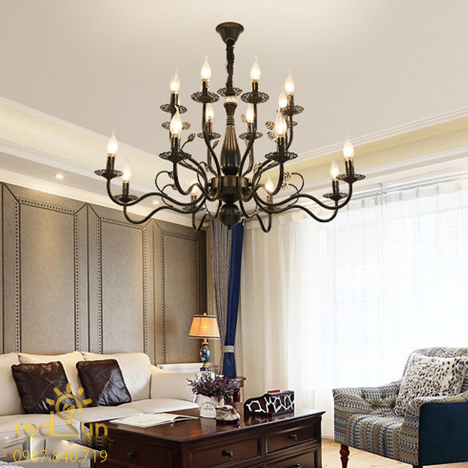 DC034-Đèn chùm Tân cổ điển bóng nến