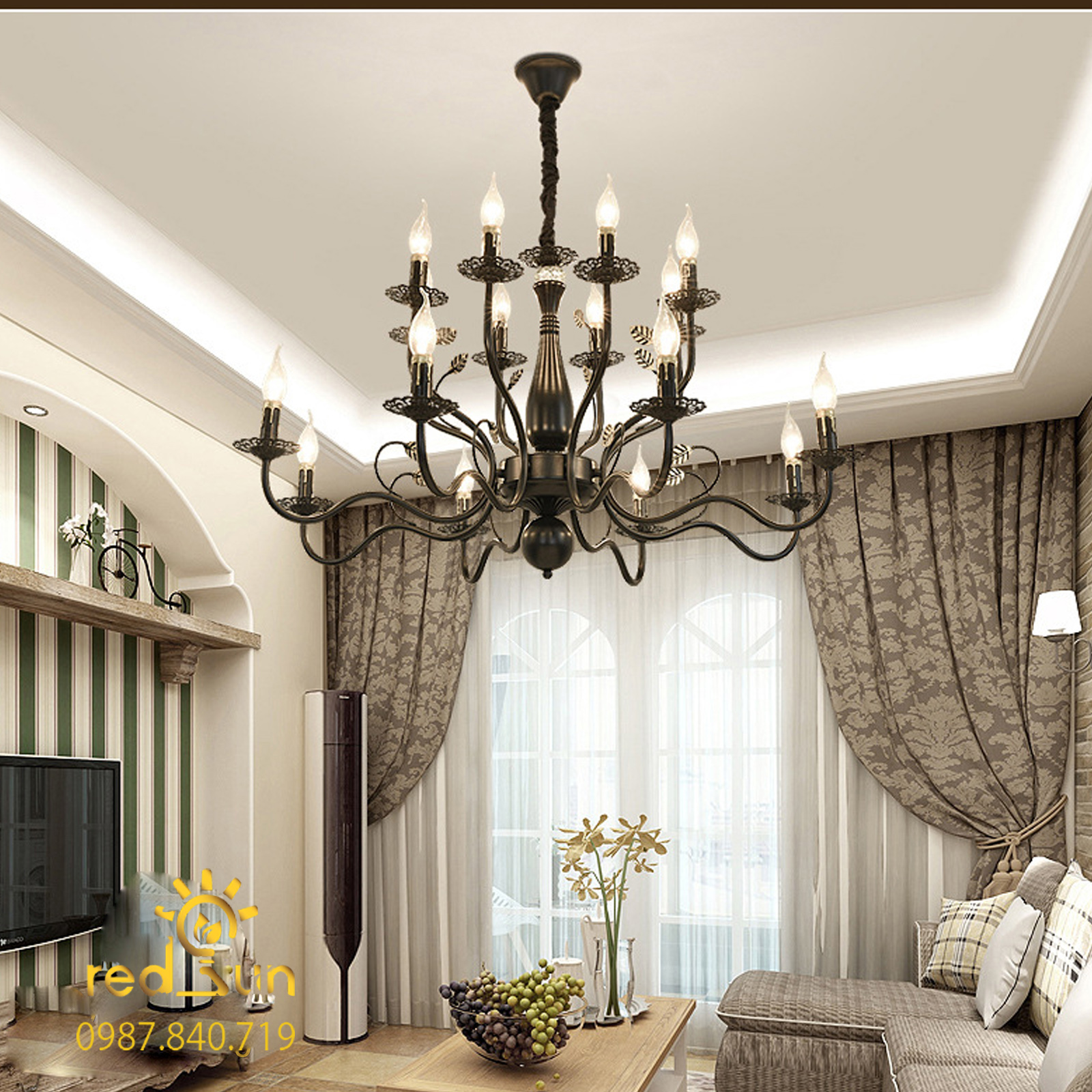 DC034-Đèn chùm Tân cổ điển bóng nến