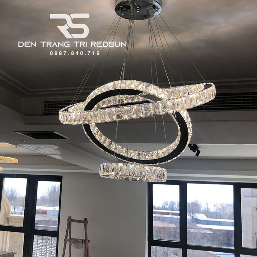 Đèn Chùm Pha Lê Hiện Đại Cao Cấp Lắp Thông Tầng Phòng Khách, Cầu Thang, Sảnh Khách Sạn TPLTD Bản 5cm