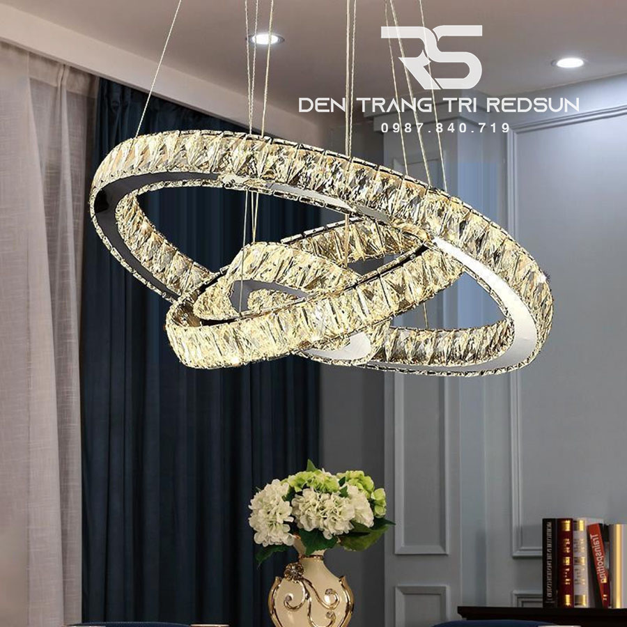 Đèn Chùm Pha Lê Hiện Đại Cao Cấp Lắp Thông Tầng Phòng Khách, Cầu Thang, Sảnh Khách Sạn TPLTD Bản 5cm