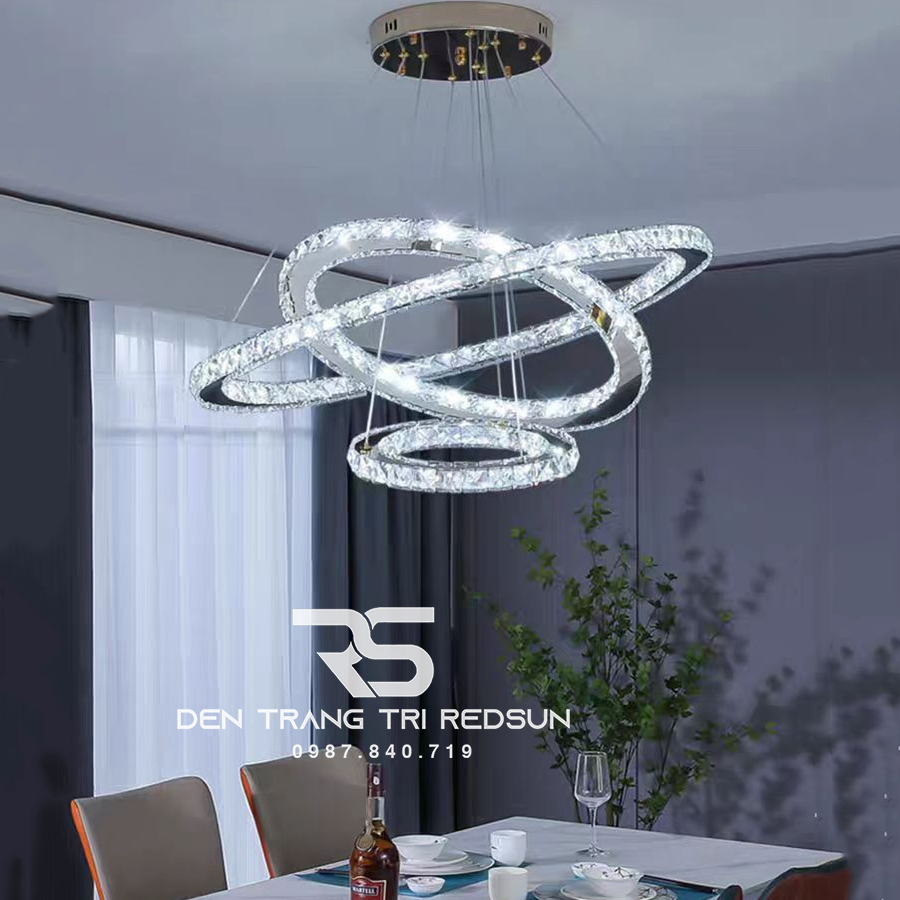 Đèn Chùm Pha Lê Hiện Đại Cao Cấp Lắp Thông Tầng Phòng Khách, Cầu Thang, Sảnh Khách Sạn TPLTD Bản 3cm