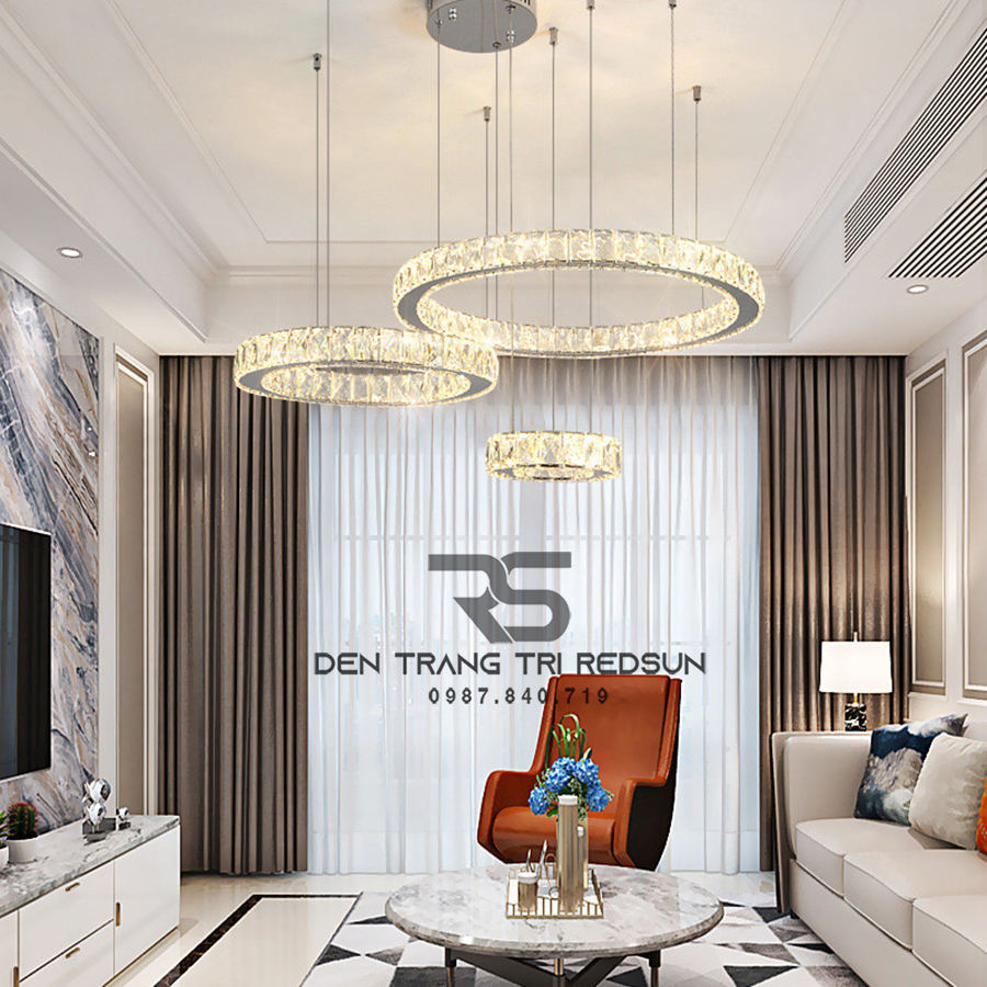 Đèn Chùm Pha Lê Hiện Đại Cao Cấp Lắp Thông Tầng Phòng Khách, Cầu Thang, Sảnh Khách Sạn TPLTD Bản 5cm