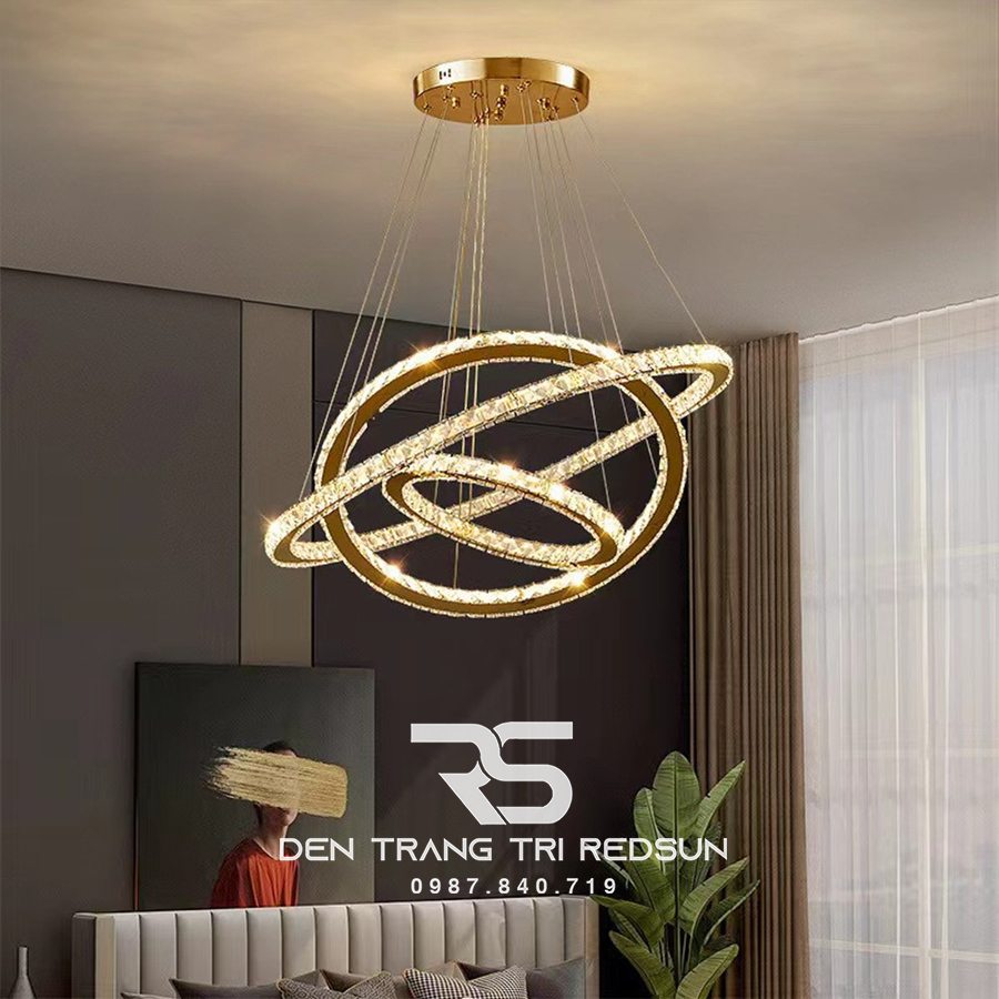 Đèn Chùm Pha Lê Hiện Đại Cao Cấp Lắp Thông Tầng Phòng Khách, Cầu Thang, Sảnh Khách Sạn TPLTD Bản 3cm