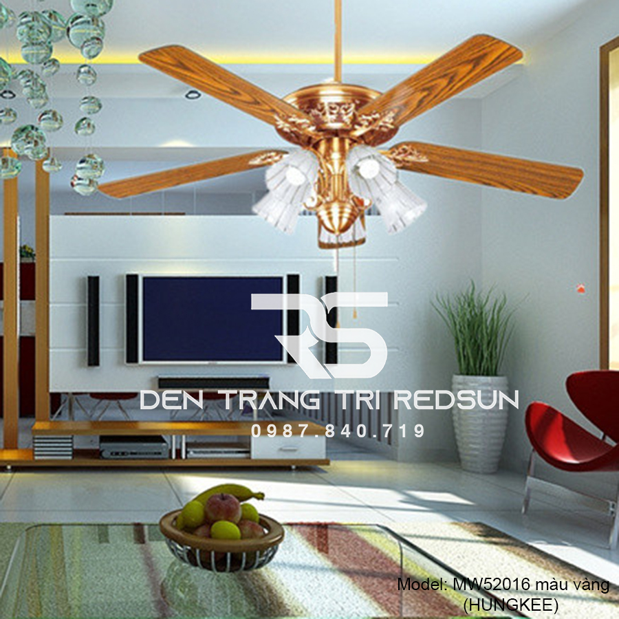 Quạt Trần Đèn Trang Trí Phòng Khách, Phòng Ngủ - MW52016 màu vàng (HUNGKEE)