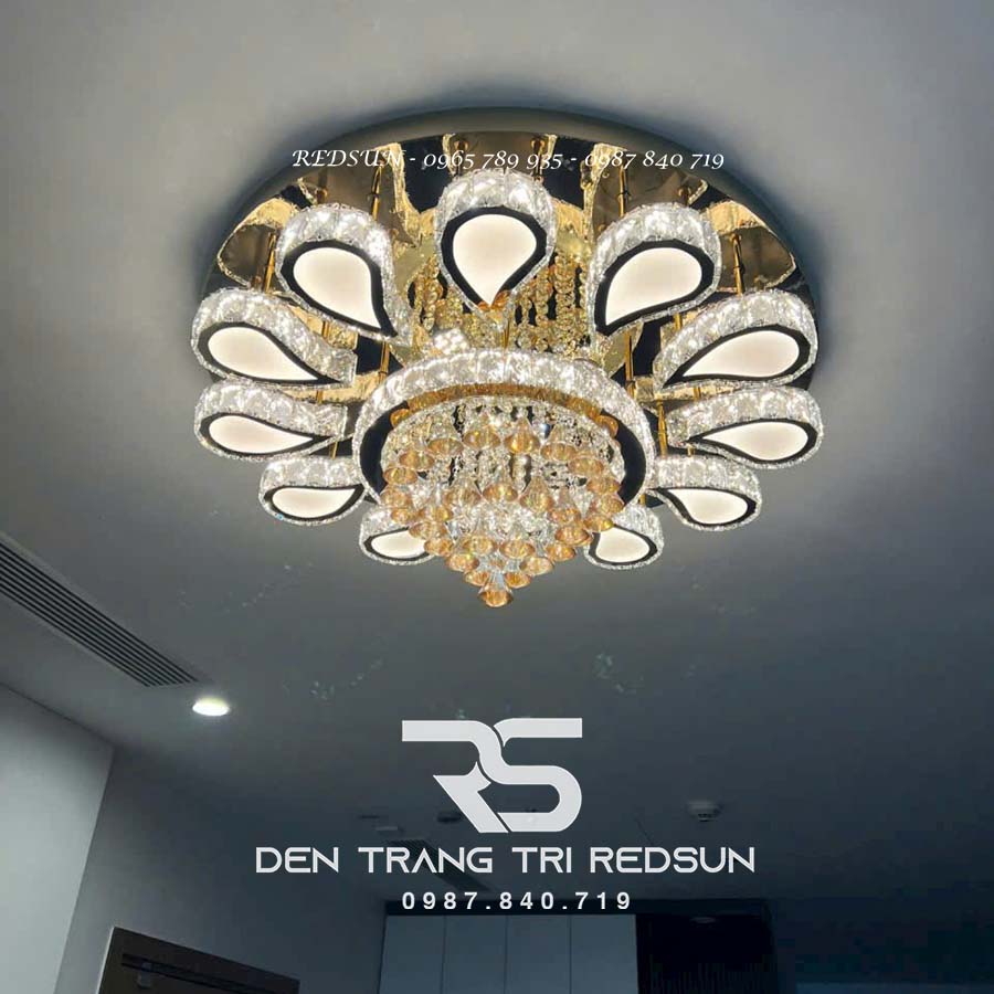 Đèn Mâm Mica Pha Lê Ốp Trần Phòng Khách Hiện Đại MKPL-123