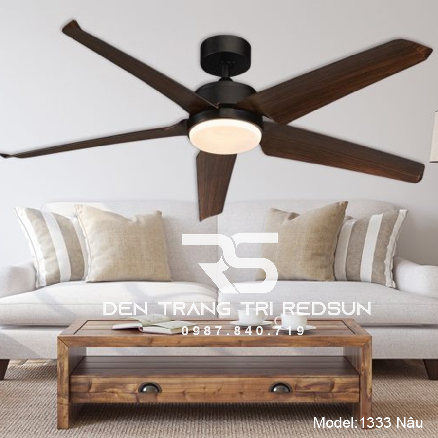 Quạt Trần Đèn Trang Trí Phòng Khách, Phòng Ngủ - 1333 Nâu