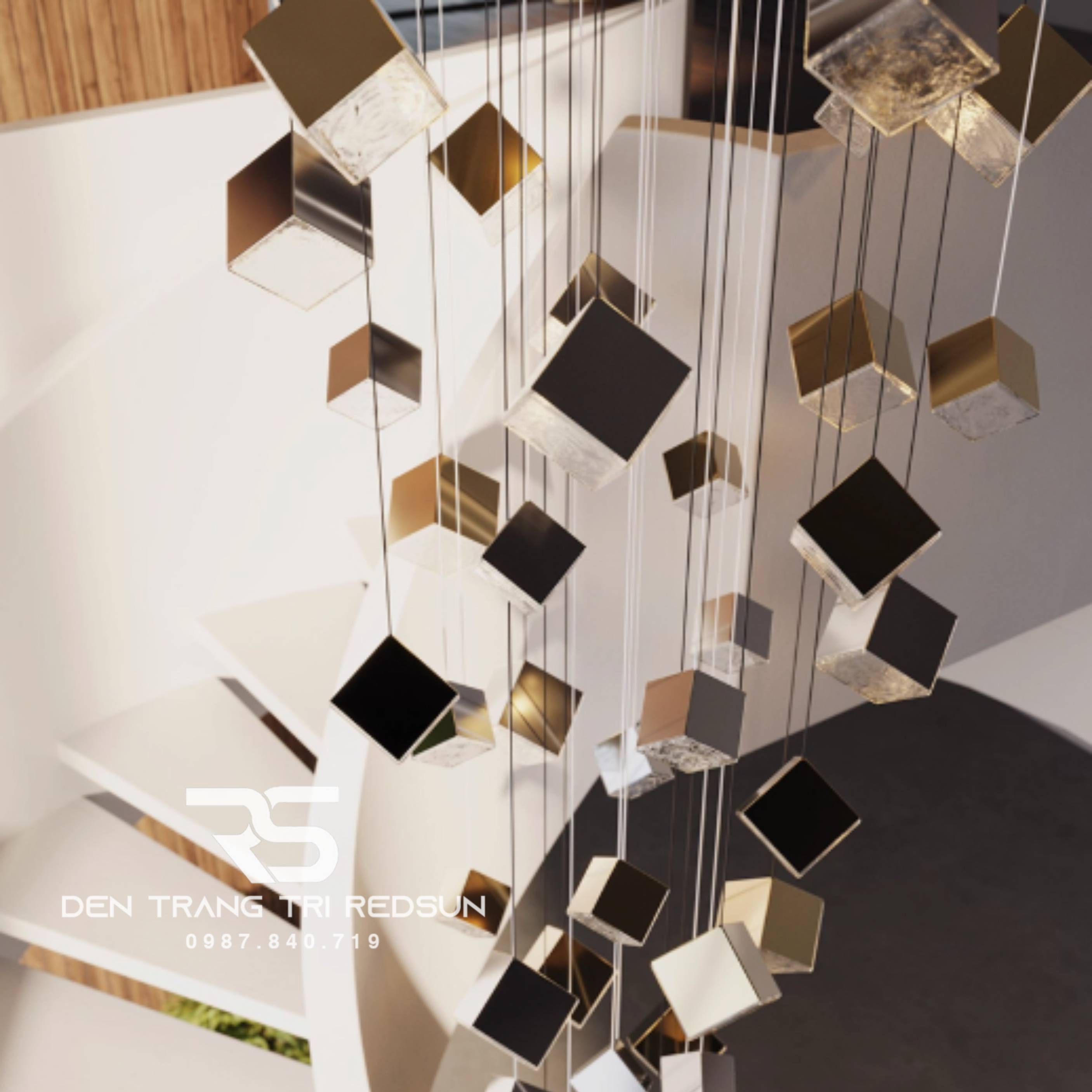 Đèn Thả Thông Tầng Cầu Thang, Phòng Khách, Bàn Ăn Hiện Đại Khối Vuông HTK-NK002