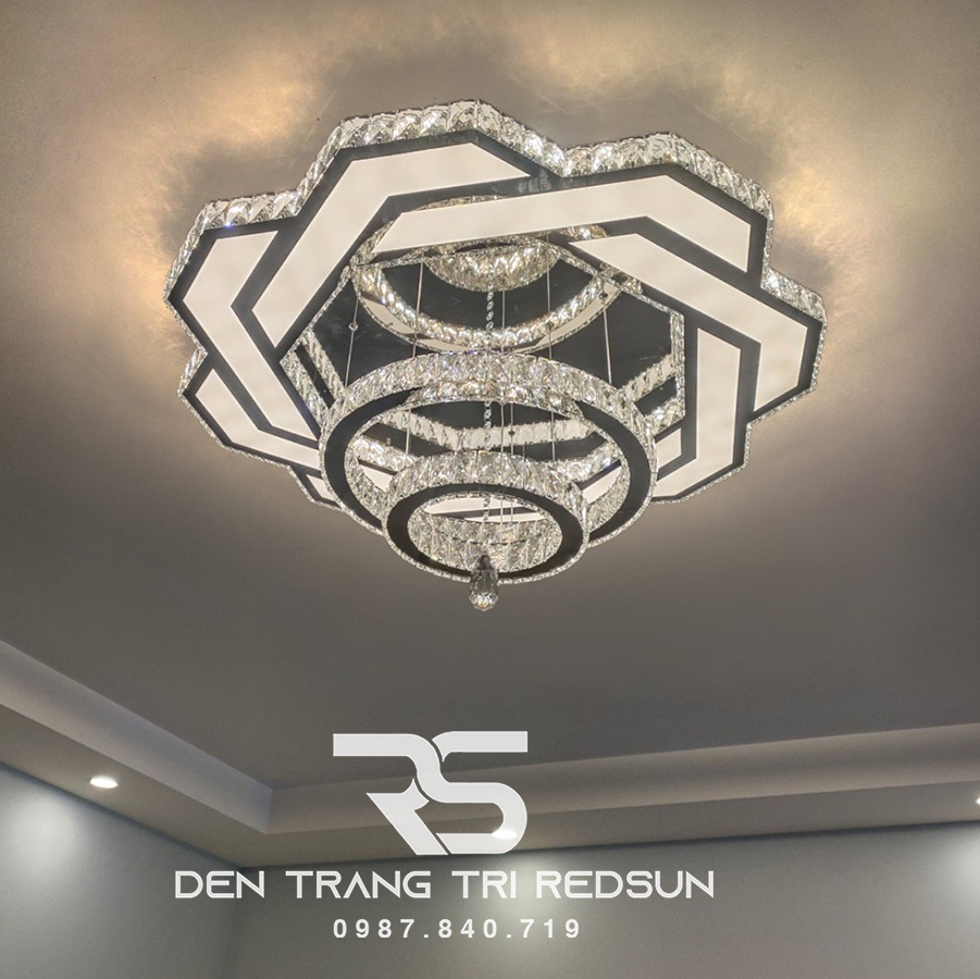 Đèn Mâm Mica Pha Lê Ốp Trần Phòng Khách Hiện Đại MKPL-01