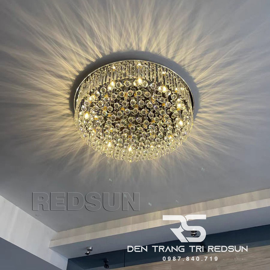 Đèn Mâm Pha Lê Ốp Trần Phòng Khách Hiện Đại MV9180