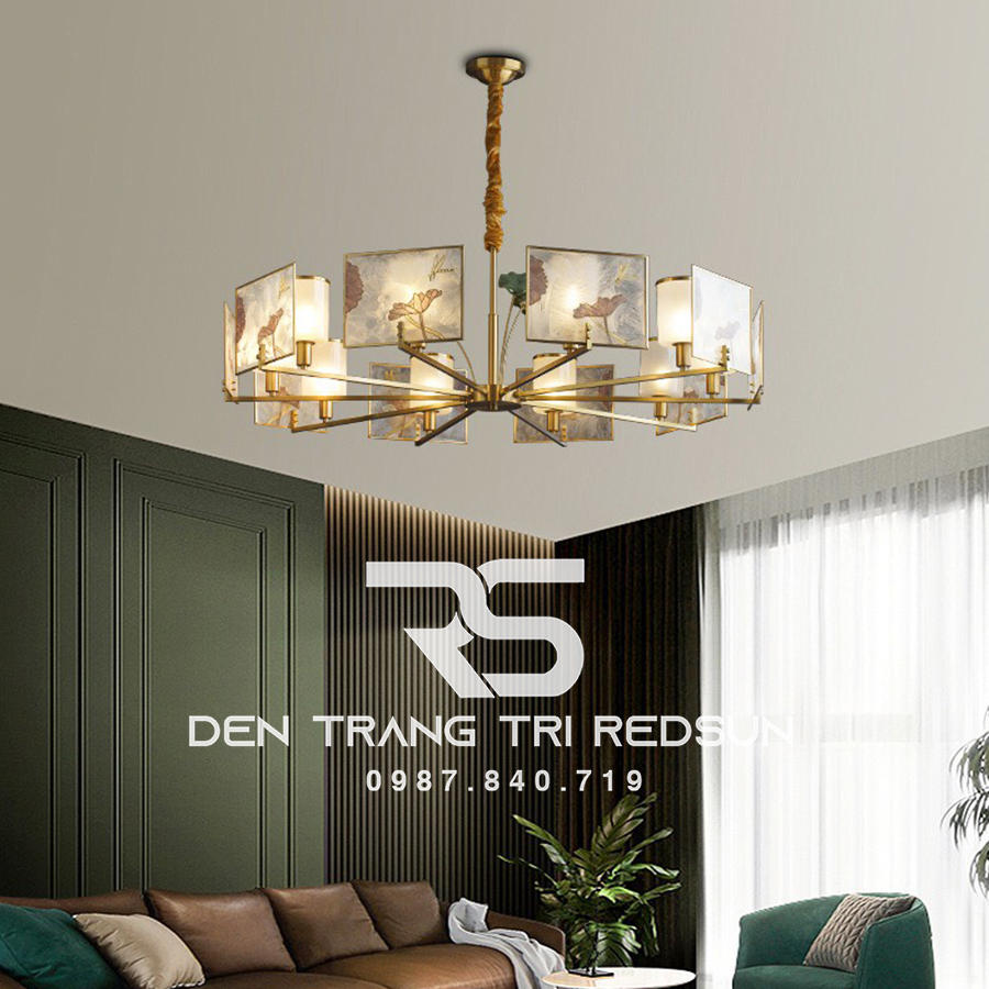 Đèn Chùm Phòng Khách Hiện Đại Phong Cách Indochine Choá Thuỷ Tinh IDC-003