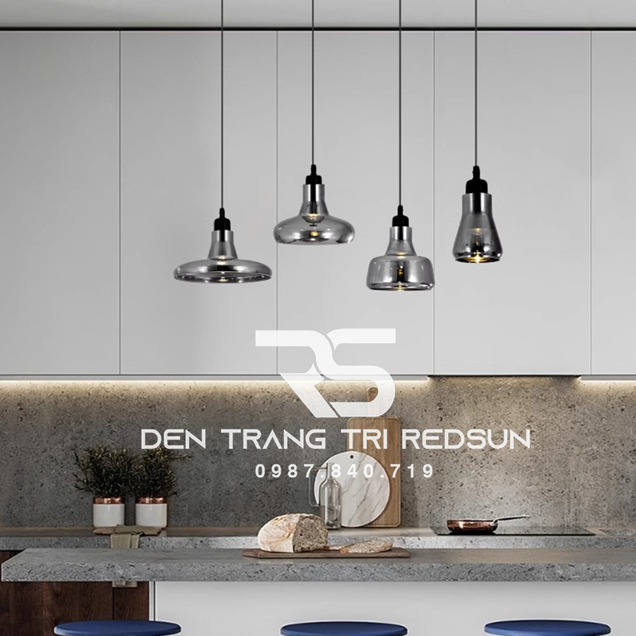Đèn Thả Bàn Ăn Hiện Đại Bắc Âu Choá Thuỷ Tinh Đen Khói CDT-L017