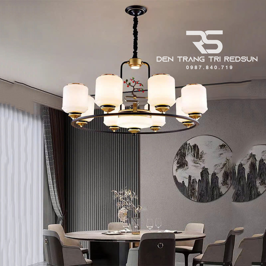 Đèn Chùm Phòng Khách Hiện Đại Phong Cách Indochine Chao Thuỷ Tinh N6155/8