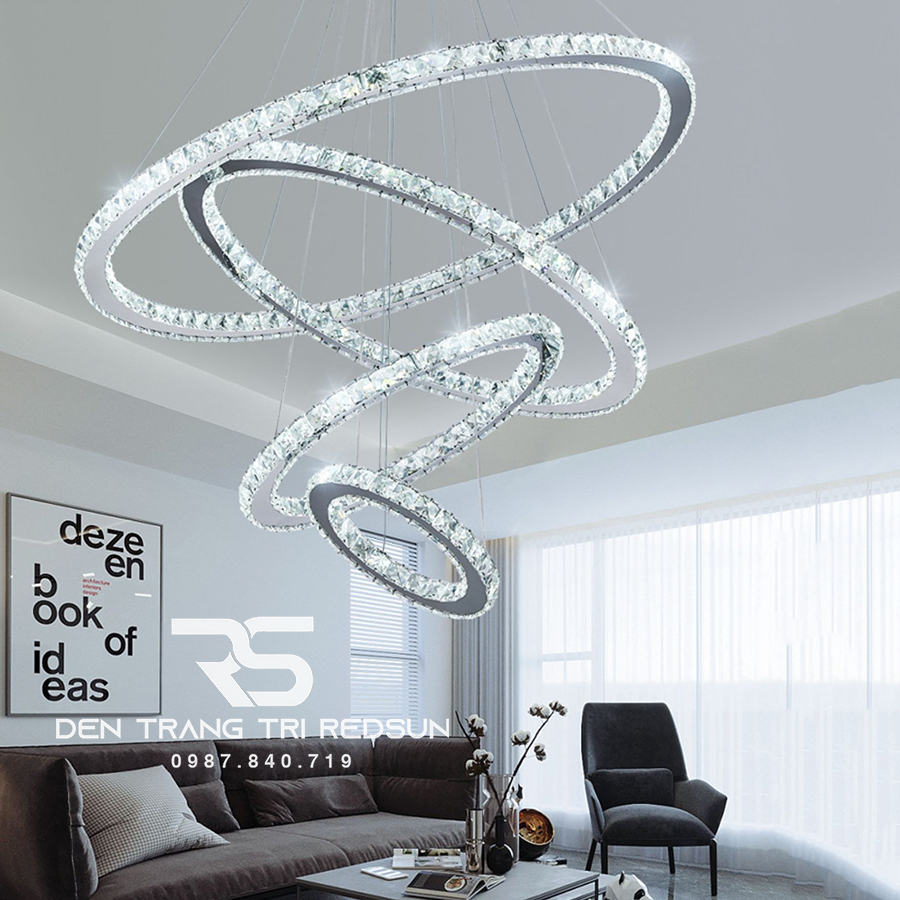 Đèn Chùm Pha Lê Hiện Đại Cao Cấp Lắp Thông Tầng Phòng Khách, Cầu Thang, Sảnh Khách Sạn TPLTD Bản 3cm