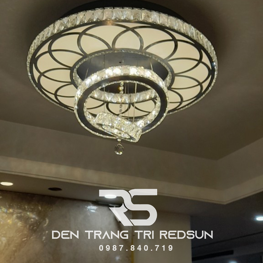 Đèn Mâm Mica Pha Lê Ốp Trần Phòng Khách Hiện Đại MKPL-06