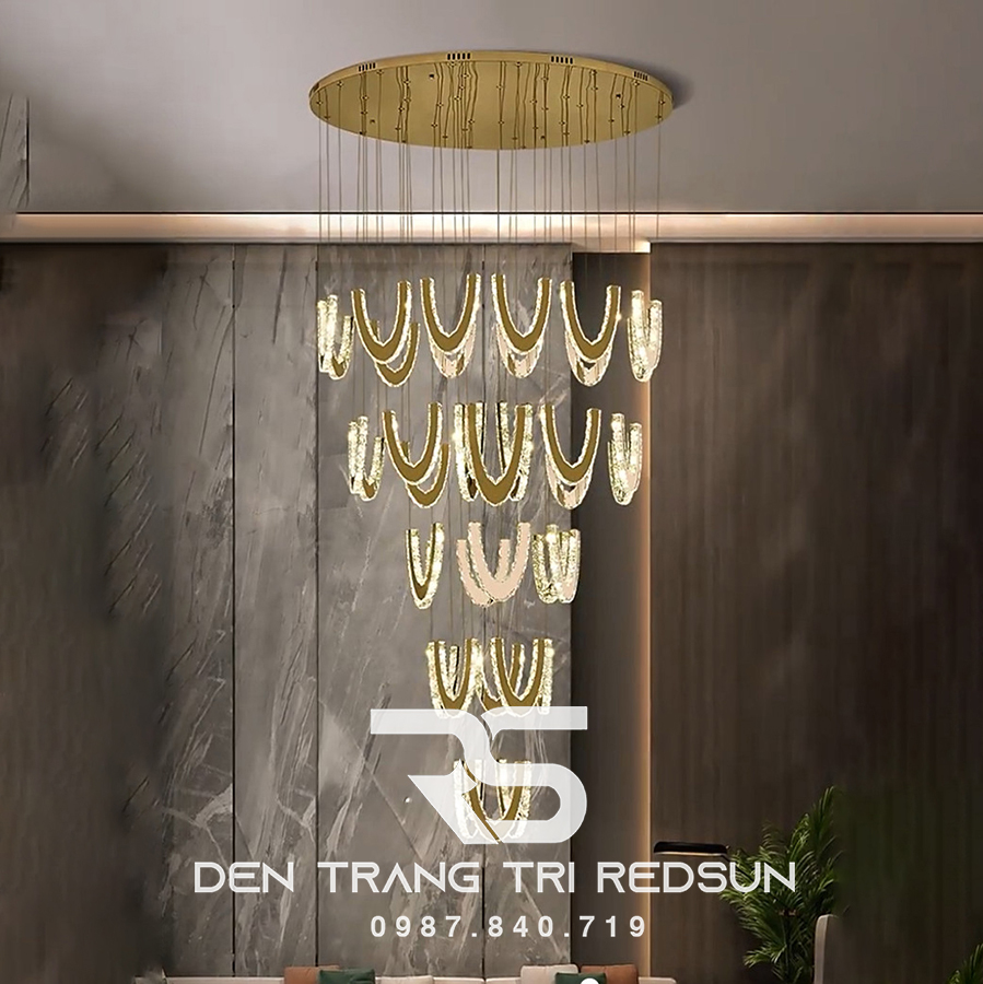 Đèn Thả Trần Hiện Đại Lắp Thông Tầng Cầu Thang, Phòng Khách, Bàn Ăn Chất Liệu Pha Lê HTK047
