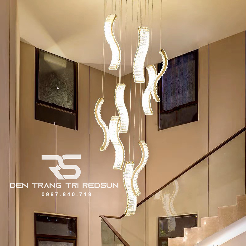 Đèn Thả Trần Hiện Đại Lắp Thông Tầng Cầu Thang, Phòng Khách, Bàn Ăn Chất Liệu Pha Lê HTK044
