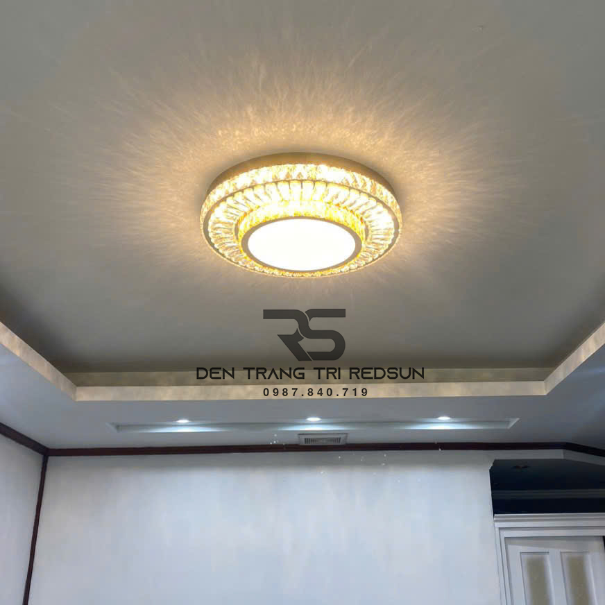 Đèn Mâm Mica Pha Lê Ốp Trần Phòng Khách Hiện Đại MKPL-094