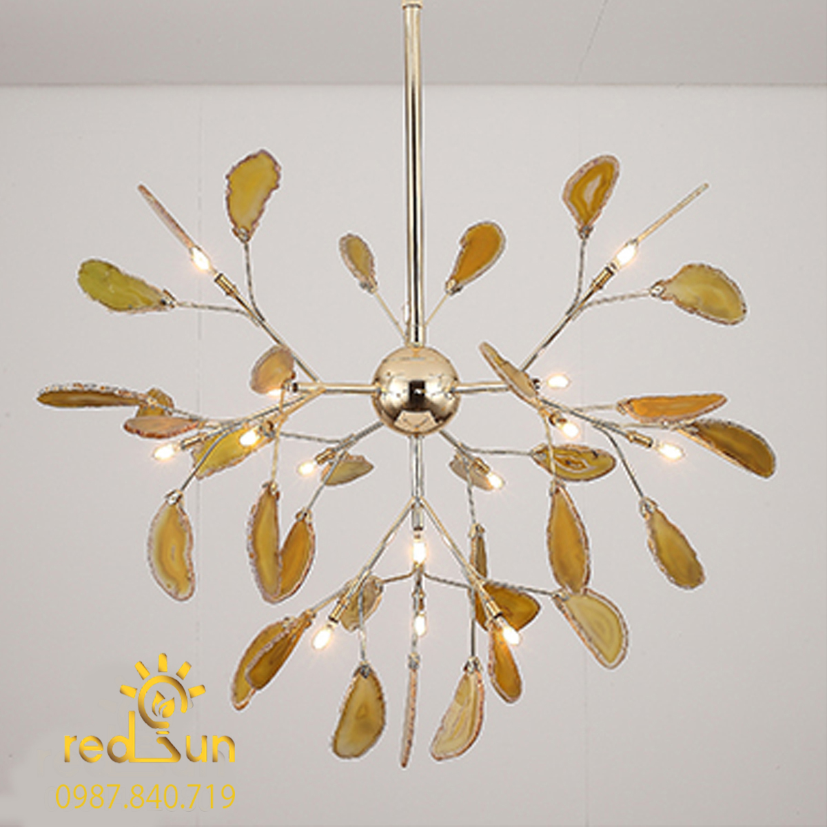 DC046 -Đèn chùm Hera lá đá dáng thả chùm màu cam đất