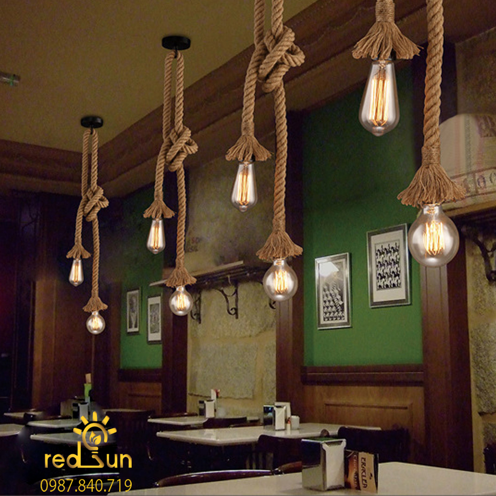 CDT049-Chao đèn thả dây thừng