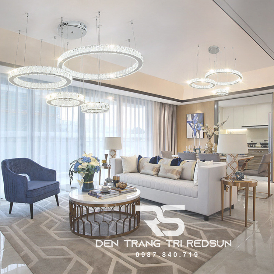 Đèn Chùm Pha Lê Hiện Đại Cao Cấp Lắp Thông Tầng Phòng Khách, Cầu Thang, Sảnh Khách Sạn TPLTD Bản 5cm