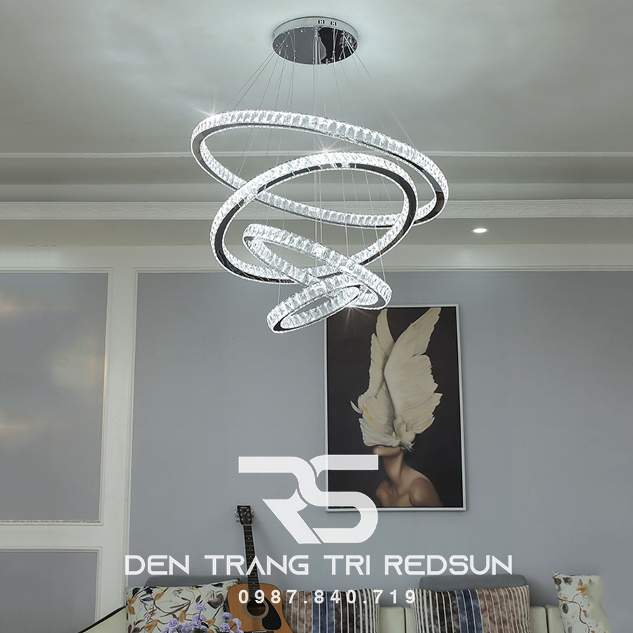 Đèn Chùm Pha Lê Hiện Đại Cao Cấp Lắp Thông Tầng Phòng Khách, Cầu Thang, Sảnh Khách Sạn TPLTD Bản 5cm