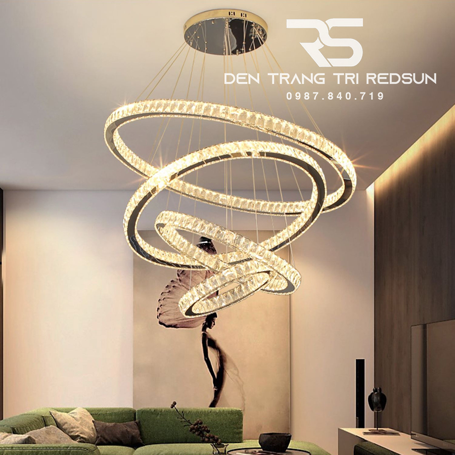 Đèn Chùm Pha Lê Hiện Đại Cao Cấp Lắp Thông Tầng Phòng Khách, Cầu Thang, Sảnh Khách Sạn TPLTD Bản 5cm