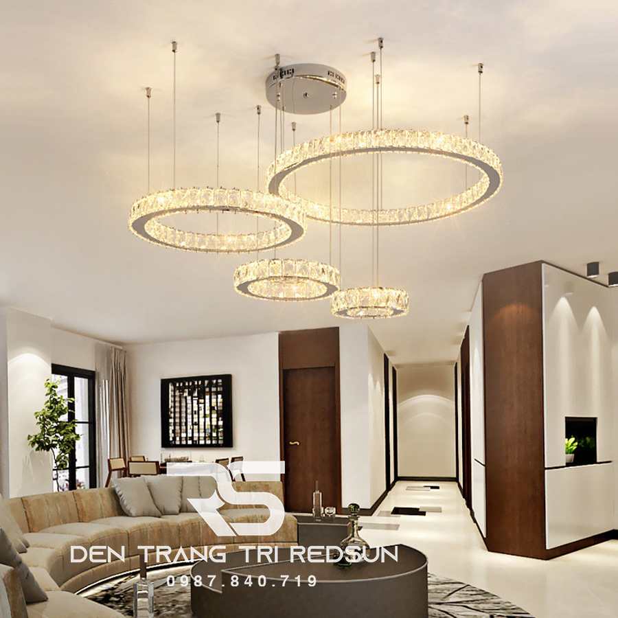 Đèn Chùm Pha Lê Hiện Đại Cao Cấp Lắp Thông Tầng Phòng Khách, Cầu Thang, Sảnh Khách Sạn TPLTD Bản 5cm
