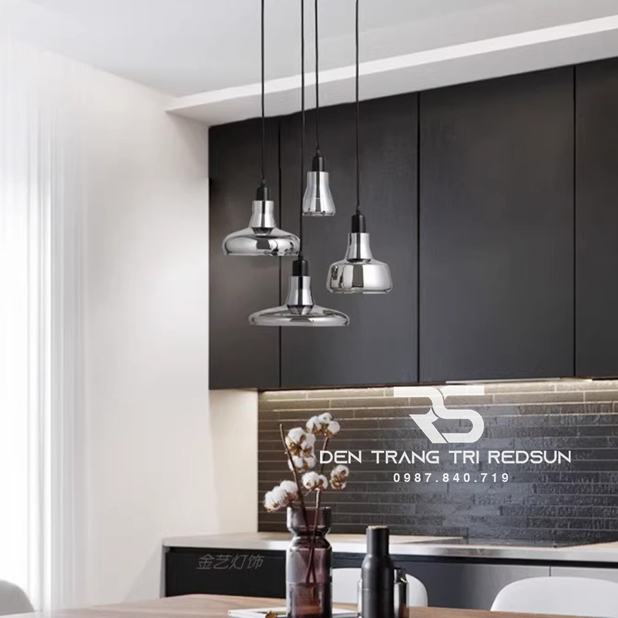 Đèn Thả Bàn Ăn Hiện Đại Bắc Âu Choá Thuỷ Tinh Đen Khói CDT-L017