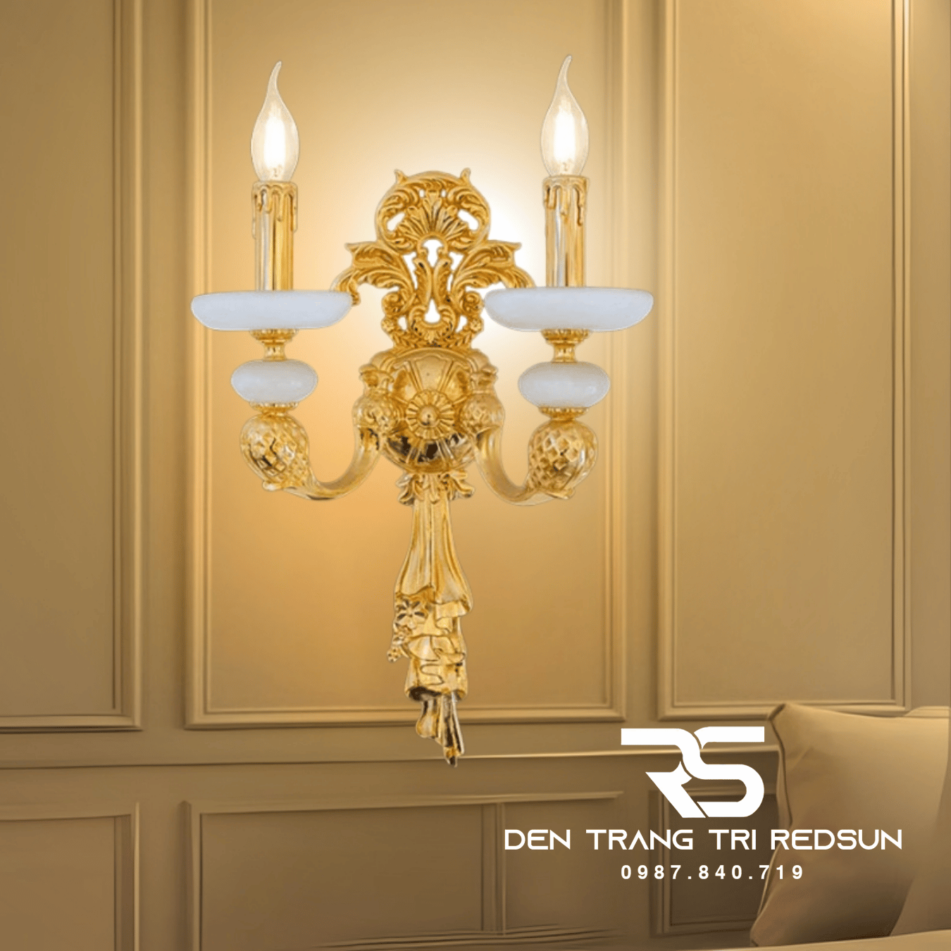 Đèn Tường Nến Chất Liệu Đồng Đá Phong Cách Cổ Điển DT-C9294