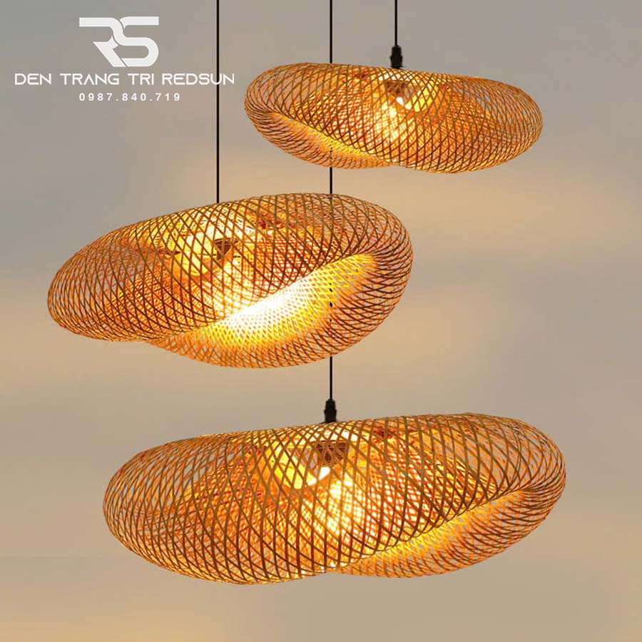 Đèn Thả Trần Hiện Đại Trang Trí Bàn Ăn, Bàn Đảo, Quán Cà Phê Chất Liệu Mây Tre Hình Lá Sen CDT-T067