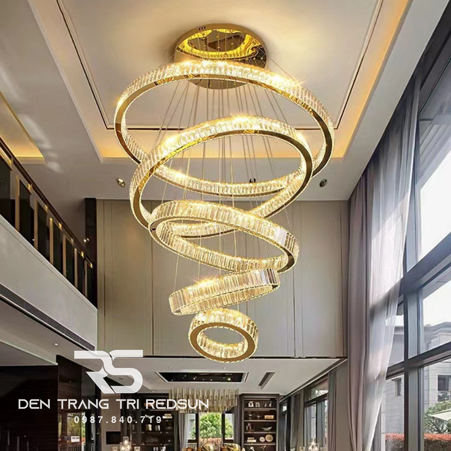 Đèn Chùm Pha Lê Hiện Đại Lắp Thông Tầng Sảnh Khách Sạn, Phòng Khách, Cầu Thang TPLTM