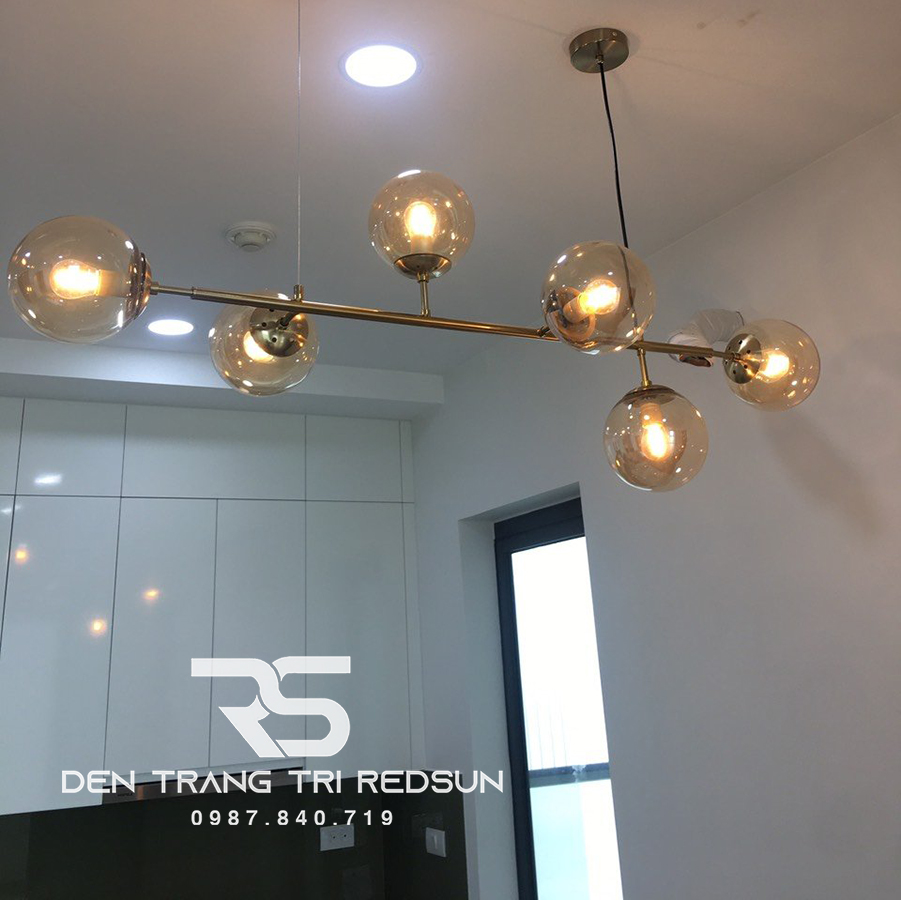 Đèn thả ngang hiện đại 6 choá thuỷ tinh TH751