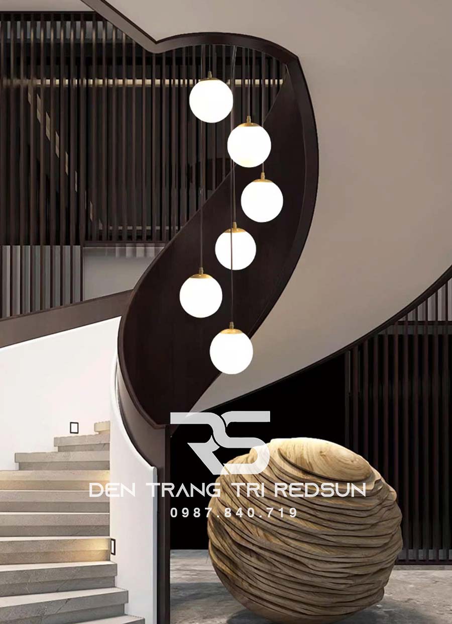 Đèn Thả Trần Hiện Đại Lắp Thông Tầng Cầu Thang, Phòng Khách, Bàn Ăn Chất Liệu Thuỷ Tinh HTK020