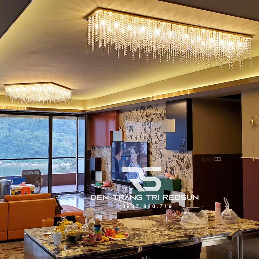 Đèn Mâm Pha Lê Ốp Trần Phòng Khách Hiện Đại MV9195