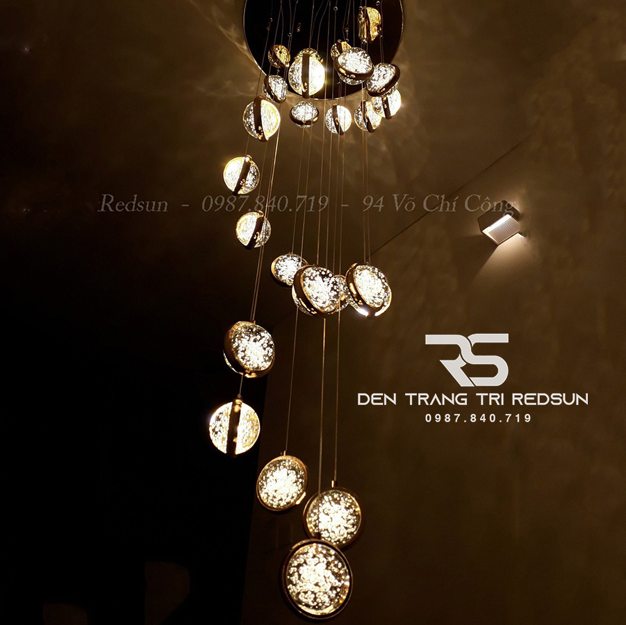 Đèn Thả Trần Hiện Đại Lắp Thông Tầng Cầu Thang, Phòng Khách, Bàn Ăn Chất Liệu Pha Lê HTK029