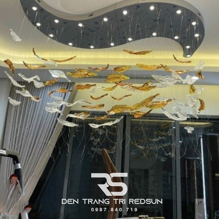 Đèn Thả Hiện Đại Lông Vũ Thuỷ Tinh Lắp Phòng Khách, Sảnh Chờ, Cầu Thang Thông Tầng HTK055