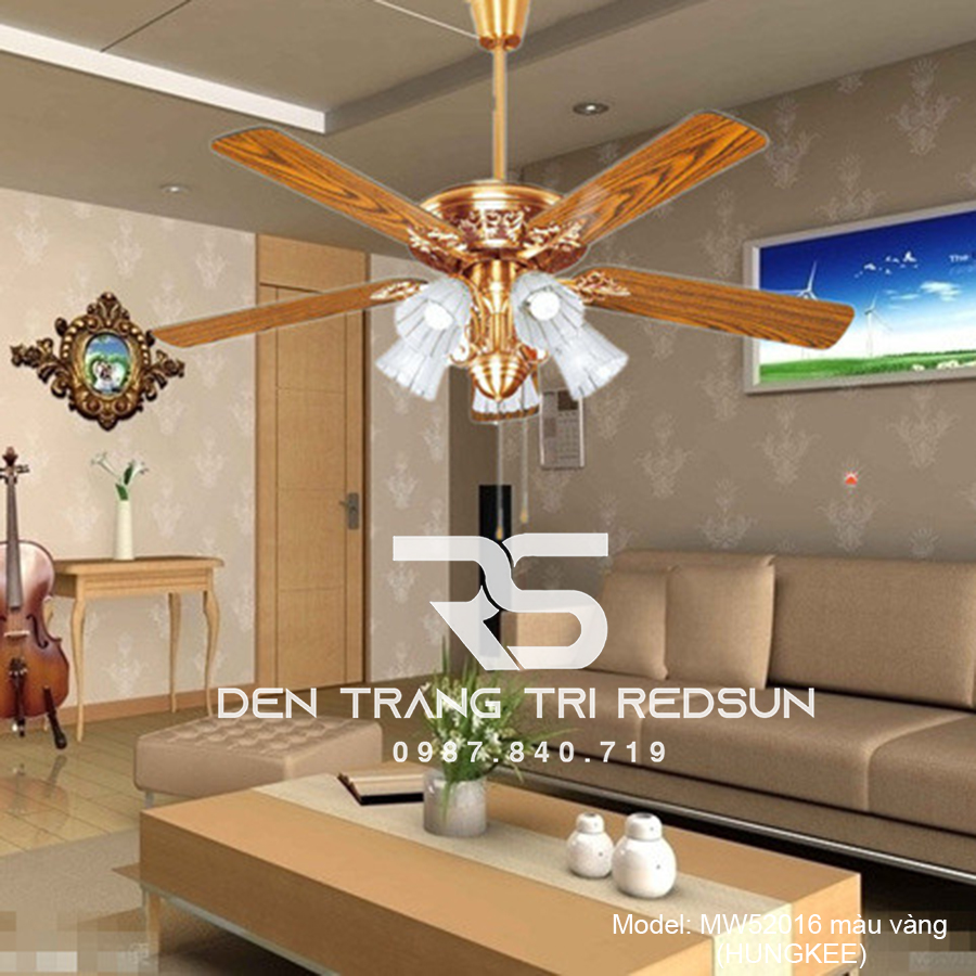 Quạt Trần Đèn Trang Trí Phòng Khách, Phòng Ngủ - MW52016 màu vàng (HUNGKEE)