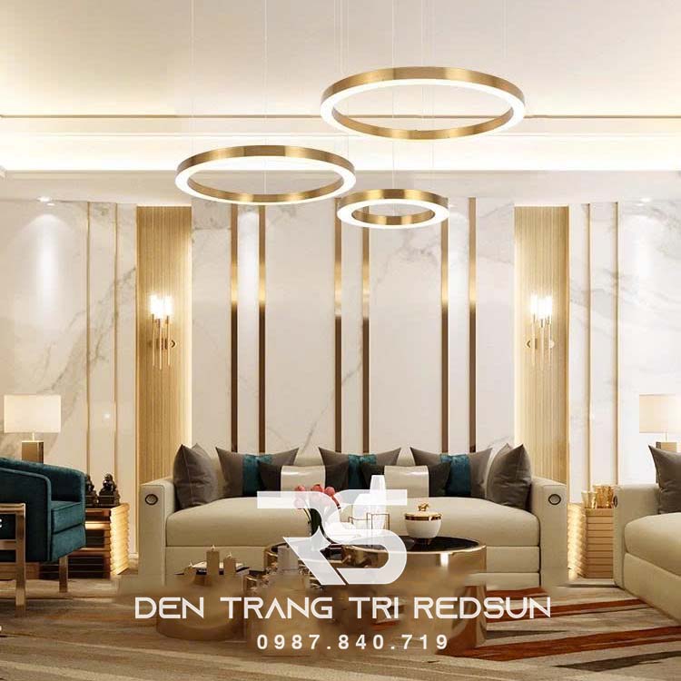 Đèn Thả Phòng Khách Hiện Đại Bắc Âu 3 Vòng Inox Bản 5cm-468