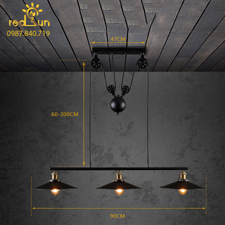 Đèn chùm decor ròng rọc 3 chóa DC-09