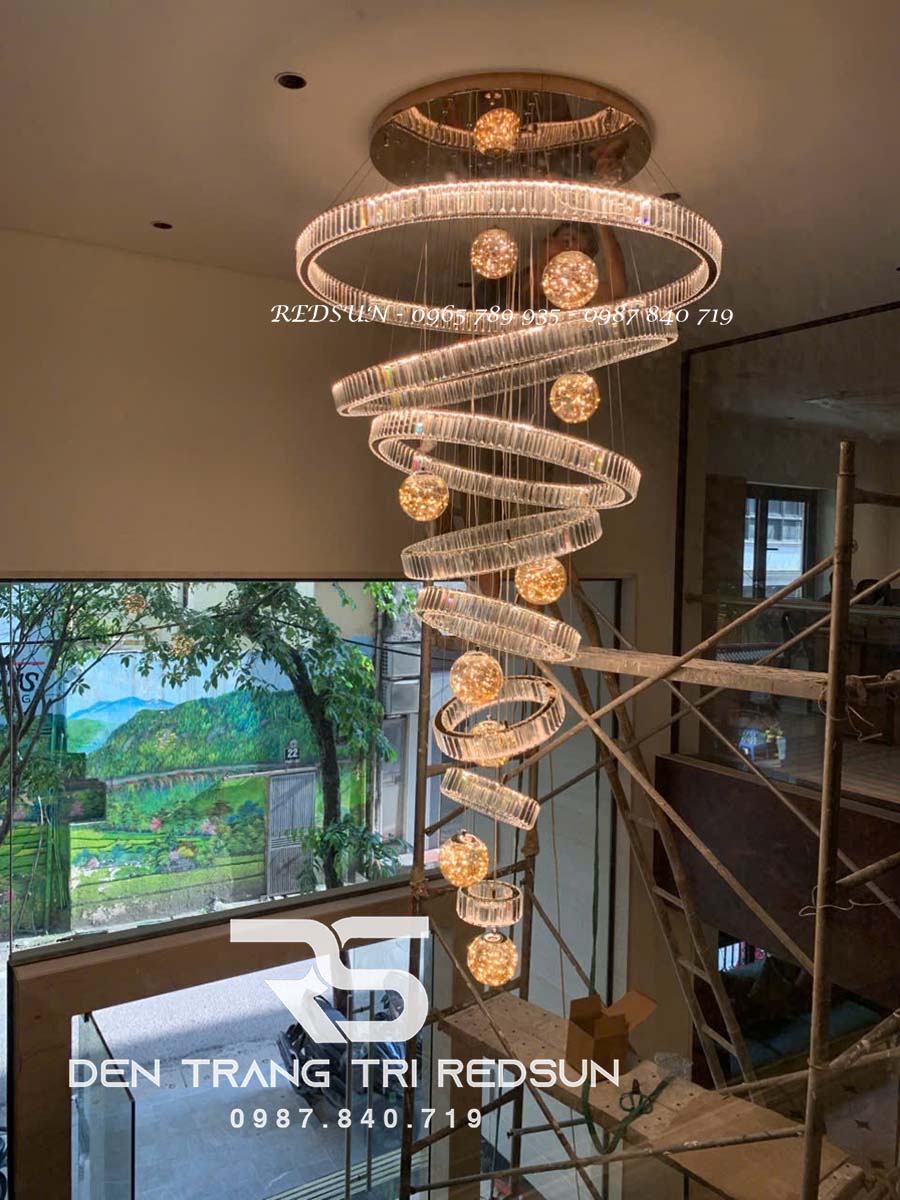 Đèn Chùm Pha Lê Lắp Thông Tầng Sảnh Khách Sạn, Phòng Khách, Cầu Thang Hiện Đại TPL131