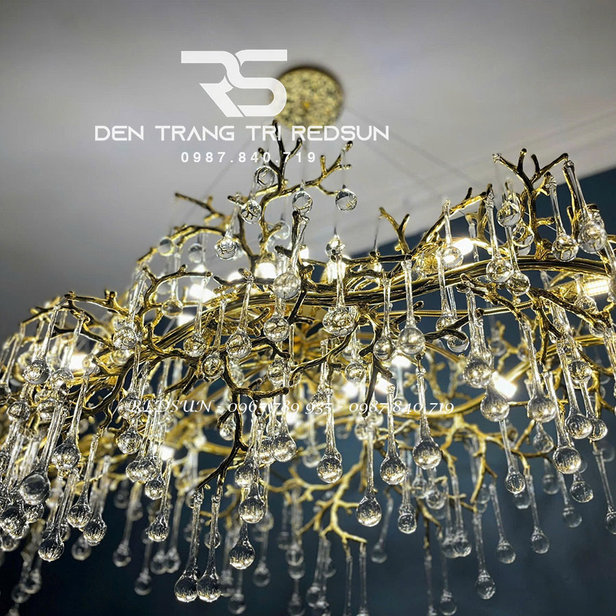 Đèn Chùm Trang Trí Phòng Khách, Phòng Ăn Serip Khung Nhôm Giọt Nước Thuỷ Tinh  MM - TH - 8016 - 25