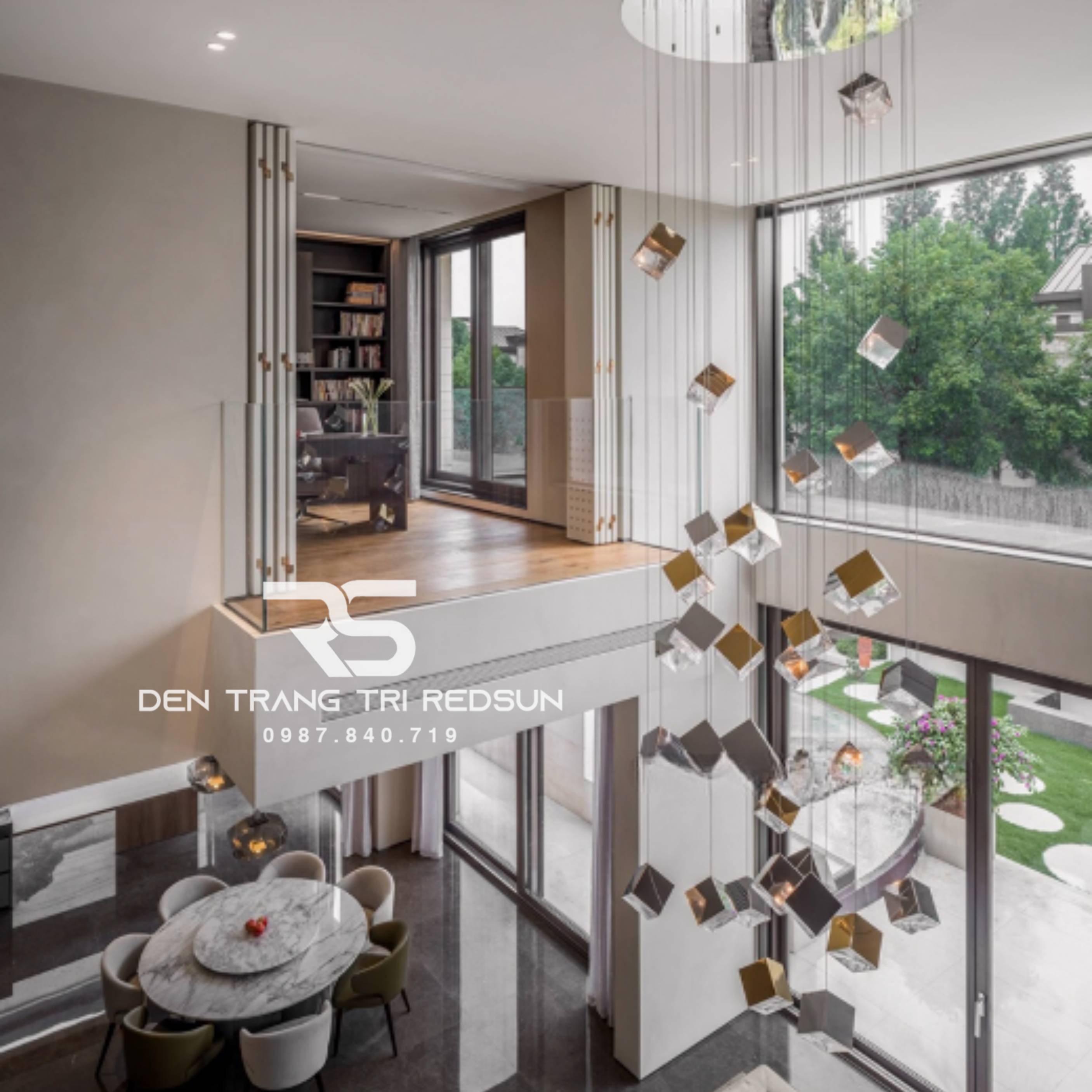 Đèn Thả Thông Tầng Cầu Thang, Phòng Khách, Bàn Ăn Hiện Đại Khối Vuông HTK-NK002