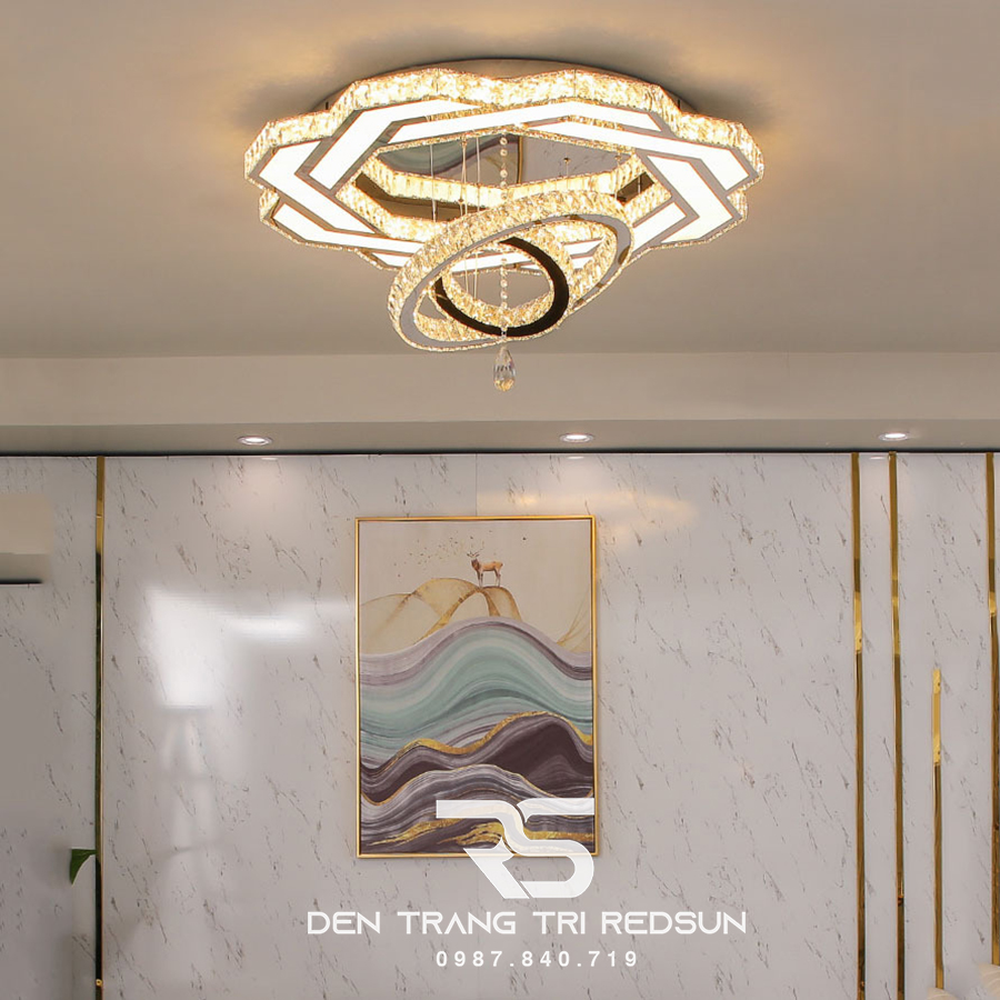 Đèn Mâm Mica Pha Lê Ốp Trần Phòng Khách Hiện Đại MKPL-01