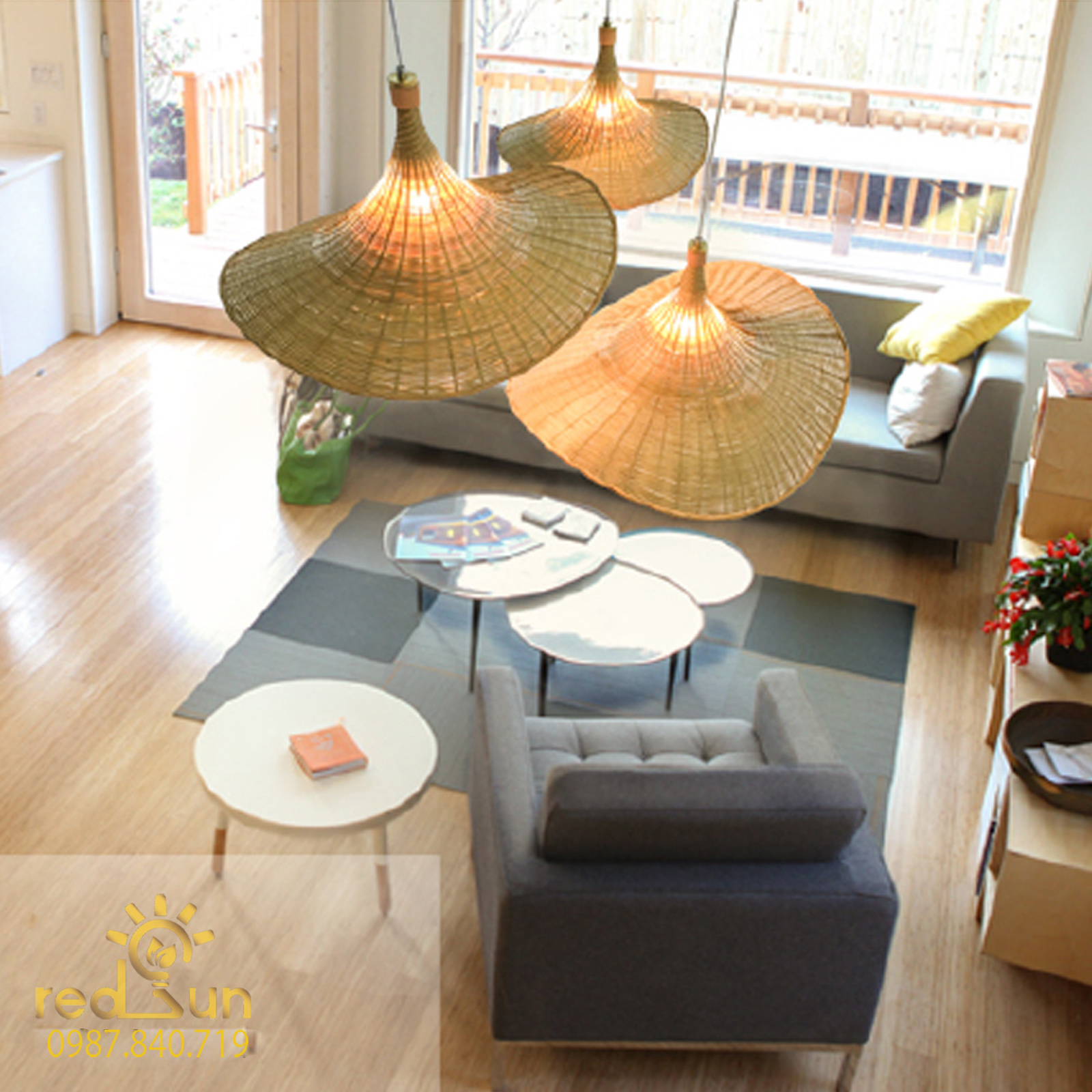 CDT052-Chao đèn thả mây tre đan