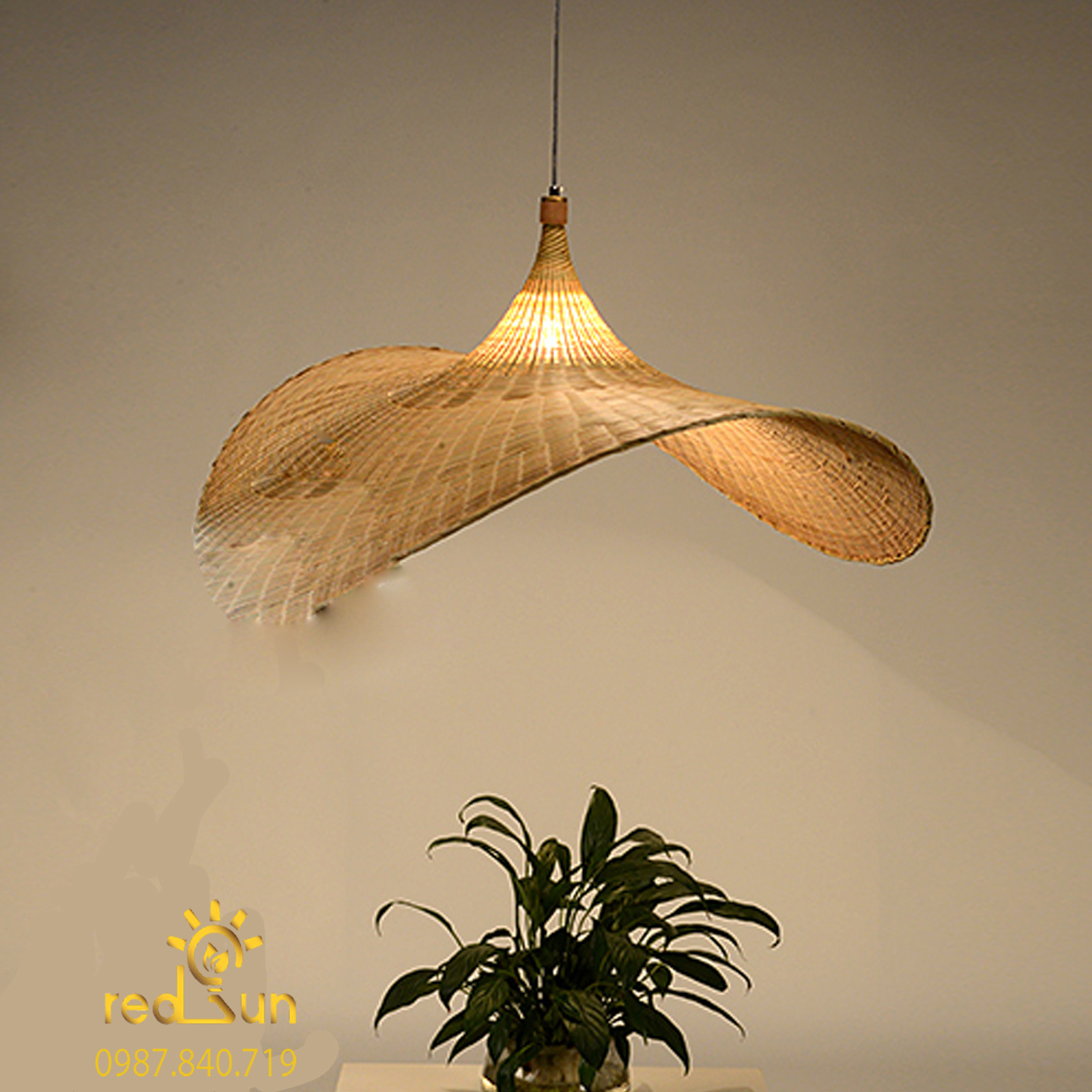 CDT052-Chao đèn thả mây tre đan