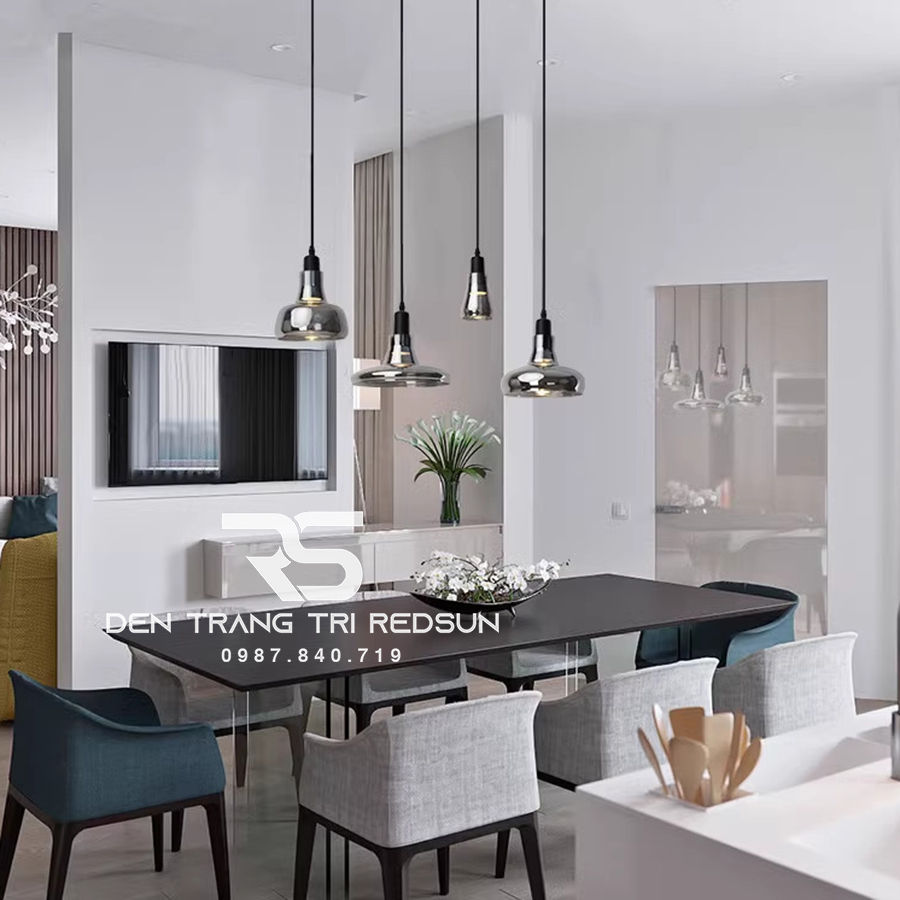 Đèn Thả Bàn Ăn Hiện Đại Bắc Âu Choá Thuỷ Tinh Đen Khói CDT-L017