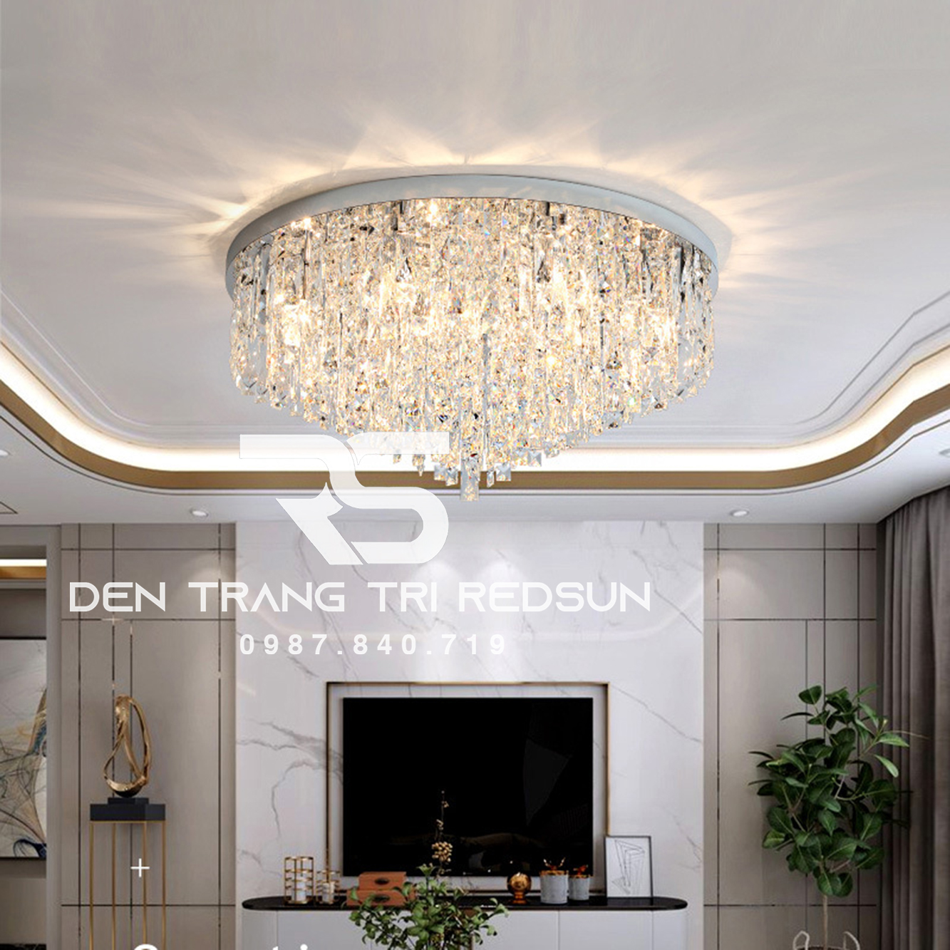 Đèn Mâm Pha Lê Ốp Trần Phòng Khách Hiện Đại M9192