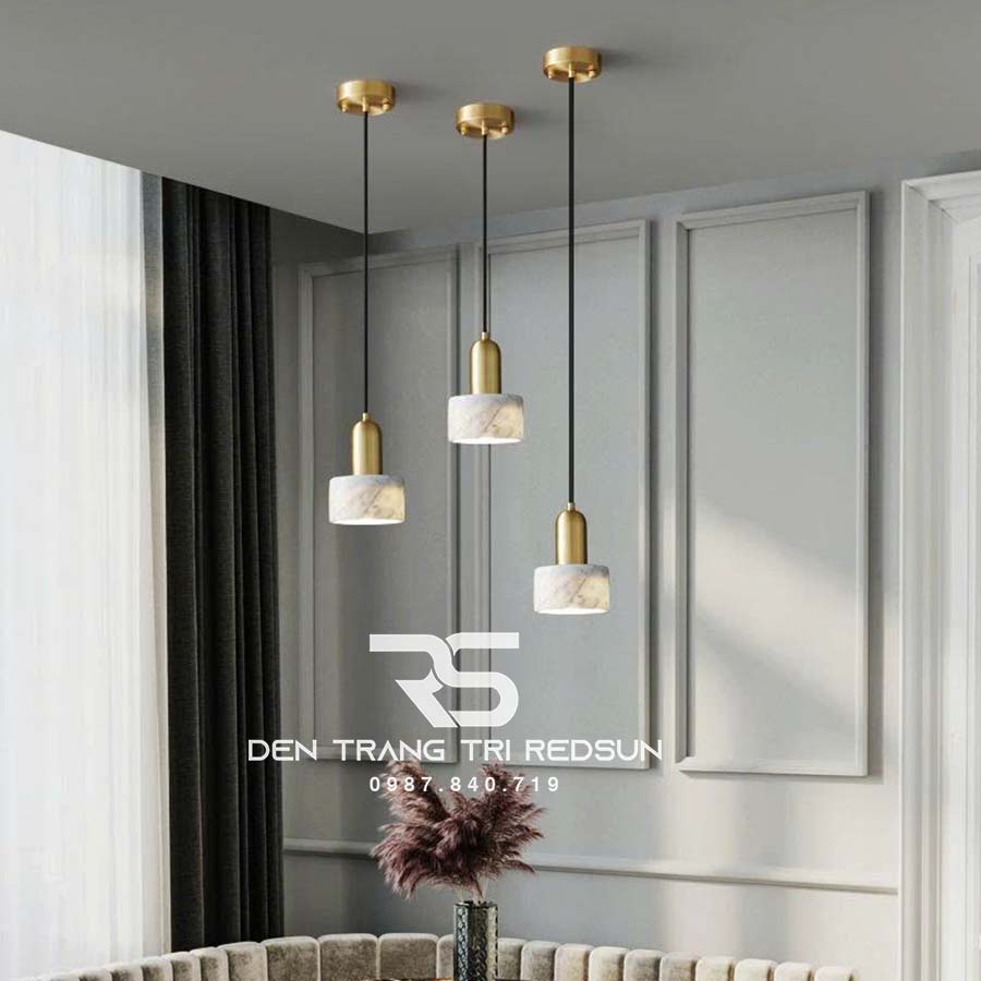 Đèn Thả Bàn Ăn, Bàn Đảo Hiện Đại Chất Liệu Đá Cẩm Thạch Trắng CDT-1011